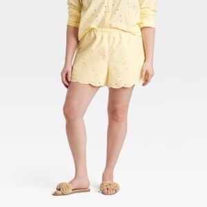 A New Day (XS) Yellow Eyelet Cotton Scalloped Hem Shorts - Butterstick Chic